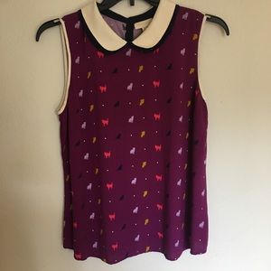 Modcloth Cat Print Tank Top in Purple, XL